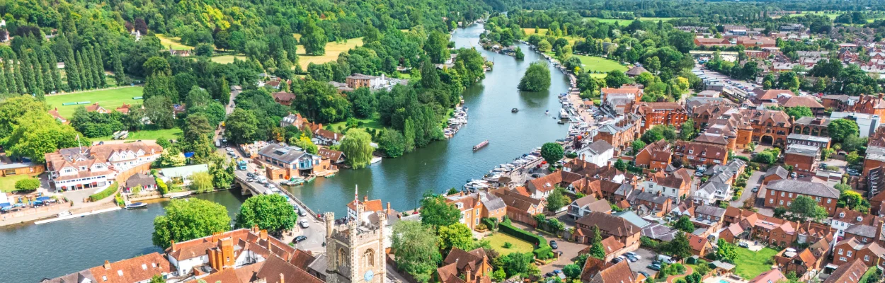 Henley on Thames Aerial view of Henley on Thames on a sunny spring day